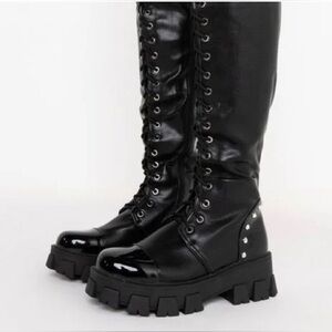 Azalea Wang Black Over the Knee Lace-Up Boots